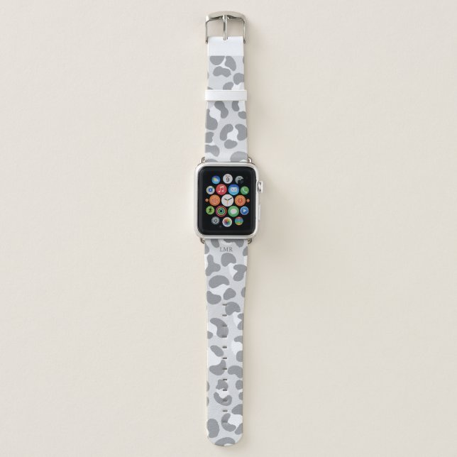 3-Letter Monogram Gray Leopard Print Apple Watch Band (Front)