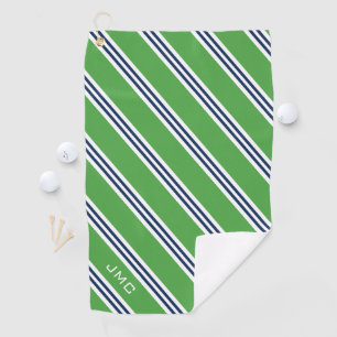 3-Letter Monogram Green and Blue Stripes Golf Towel