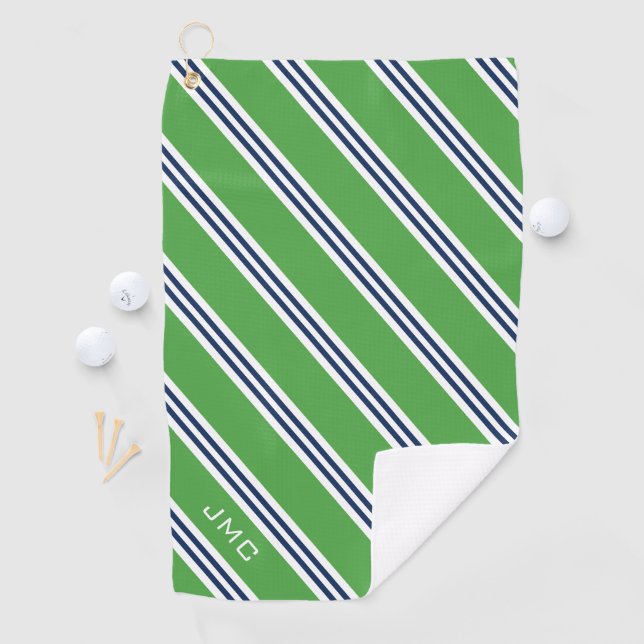 3-Letter Monogram Green and Blue Stripes Golf Towel (InSitu)