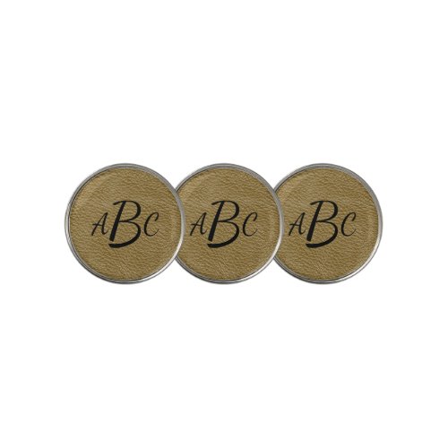 3 Letter Monogram Initial Beige Brown Leather Look Golf Ball Marker