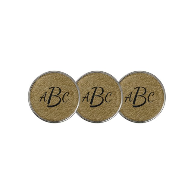 3 Letter Monogram Initial Beige Brown Leather Look Golf Ball Marker (3 Up)