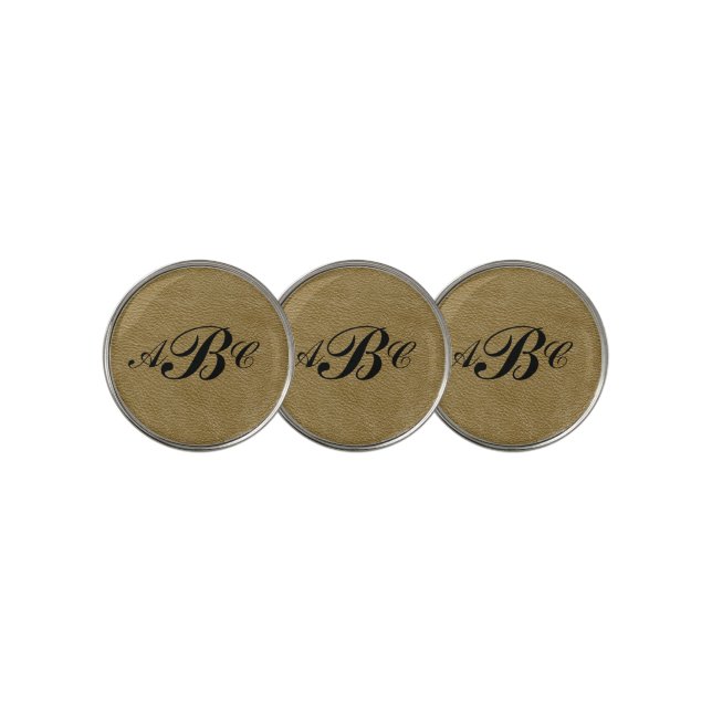 3 Letter Monogram Initial Beige Brown Leather Look Golf Ball Marker (3 Up)