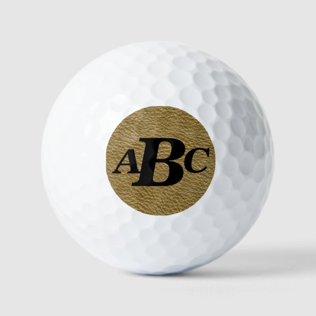 3 Letter Monogram Initial Beige Brown Leather Look Golf Balls (Front)