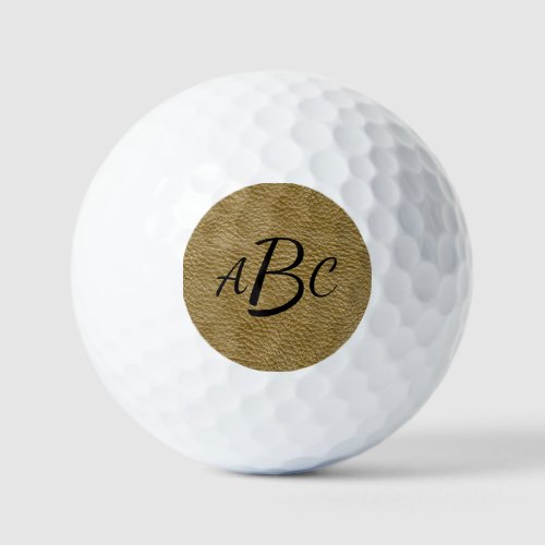 3 Letter Monogram Initial Beige Brown Leather Look Golf Balls