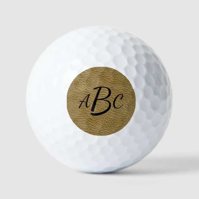 3 Letter Monogram Initial Beige Brown Leather Look Golf Balls (Front)