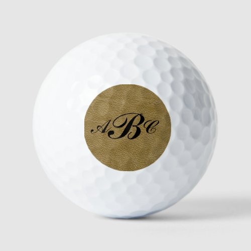 3 Letter Monogram Initial Beige Brown Leather Look Golf Balls