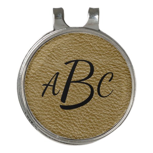 3 Letter Monogram Initial Beige Brown Leather Look Golf Hat Clip