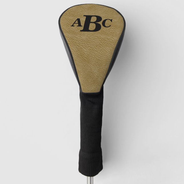 3 Letter Monogram Initial Beige Brown Leather Look Golf Head Cover (Front)