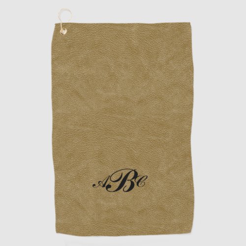 3 Letter Monogram Initial Beige Brown Leather Look Golf Towel