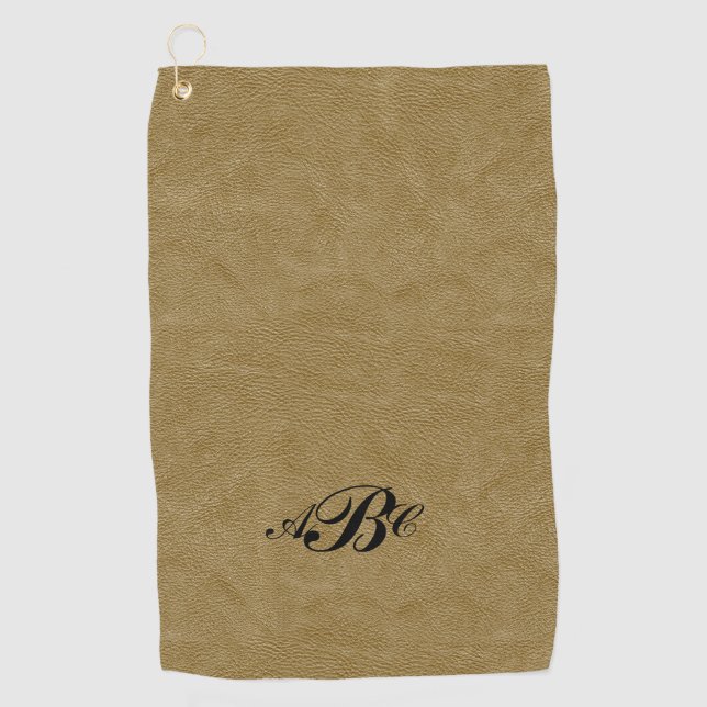 3 Letter Monogram Initial Beige Brown Leather Look Golf Towel (Front)