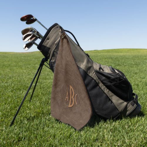 3 Letter Monogram Initial Beige Brown Leather Look Golf Towel