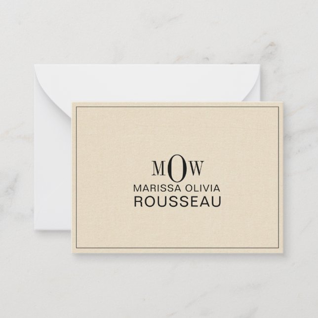 3 Letter Monogram Initials Name Faux Bisque Linen Note Card (Front)