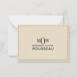 3 Letter Monogram Initials Name Faux Bisque Linen Note Card
