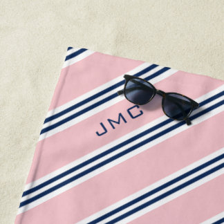 3-Letter Monogram Pink and Blue Stripes Beach Towel