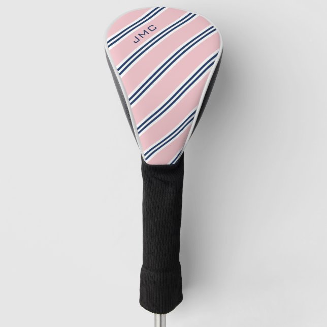 3-Letter Monogram Pink and Blue Stripes Golf Head Cover (Front)