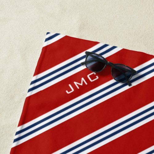 3_Letter Monogram Red and Blue Stripes Beach Towel