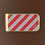 3-Letter Monogram Red and Blue Stripes Gold Finish Money Clip<br><div class="desc">Modern and stylish monogram and stripes pattern design.</div>