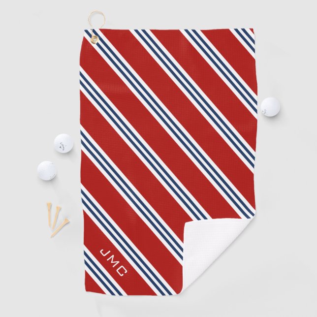 3-Letter Monogram Red and Blue Stripes Golf Towel (InSitu)