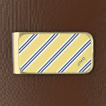 3-Letter Monogram Yellow and Blue Stripes Gold Finish Money Clip<br><div class="desc">Modern and stylish monogram and stripes pattern design.</div>