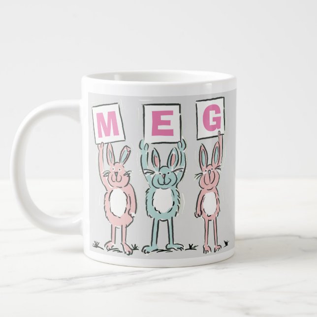 3 Letter Name Fun Rabbits Design Giant Coffee Mug (Left)