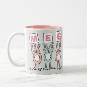 3 Letter Name Fun Rabbits Design Two-Tone Coffee Mug