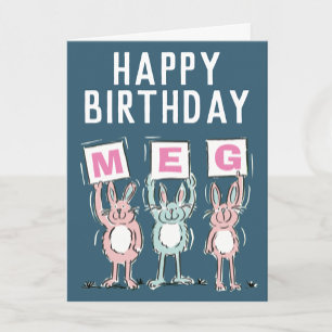 3 Letter Name Happy Birthday Card with Rabbits