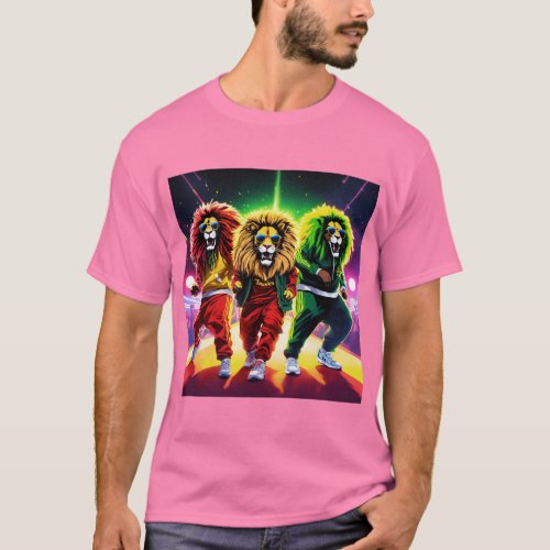 3 Lions Face Artistic Colourful  Printed Trendy T_Shirt