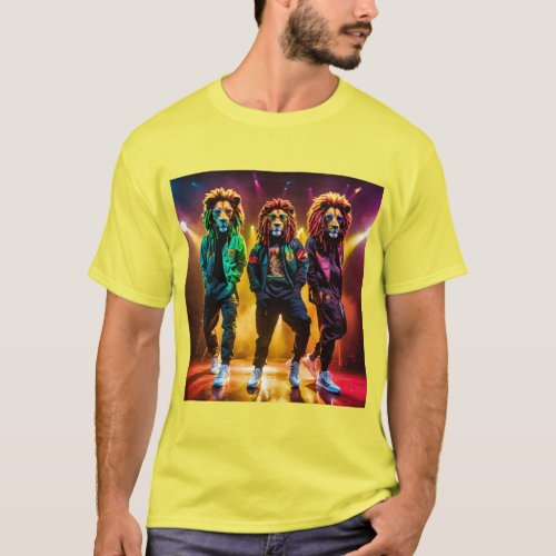 3 Lions Face Men Artistic Colourful Printed Trendy T_Shirt
