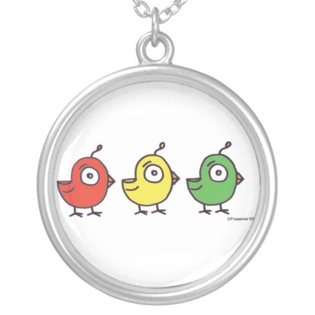 3 Little Birdies Round Necklace (Front)