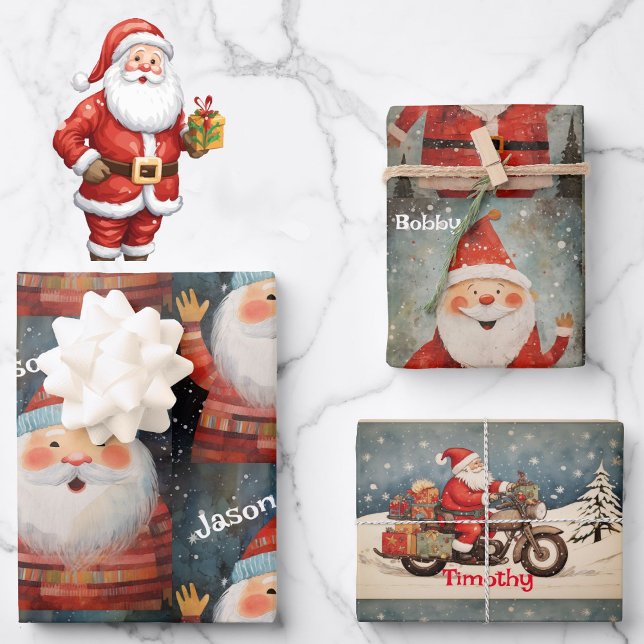 3 Little Boys Add Names Santa Claus Christmas Wrapping Paper Sheets (Creator Uploaded)