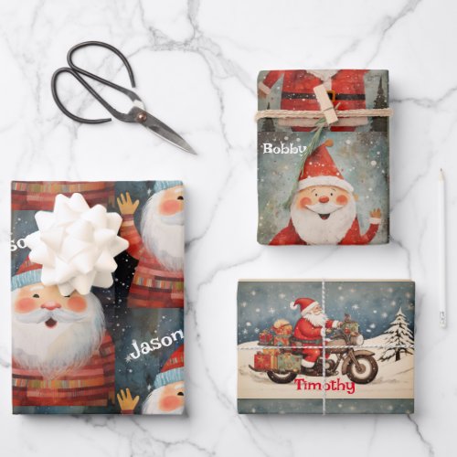 3 Little Boys Add Names Santa Claus Christmas Wrapping Paper Sheets