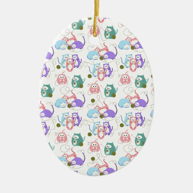 3 Little Kittens Knitting! Ceramic Ornament (Front)