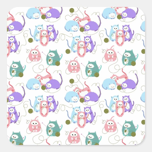 3 Little Kittens Knitting! Square Sticker (Front)