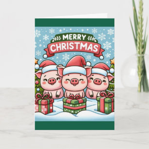 3 Little Pigs Wishing A Merry Christmas Letterpress Thank You Card