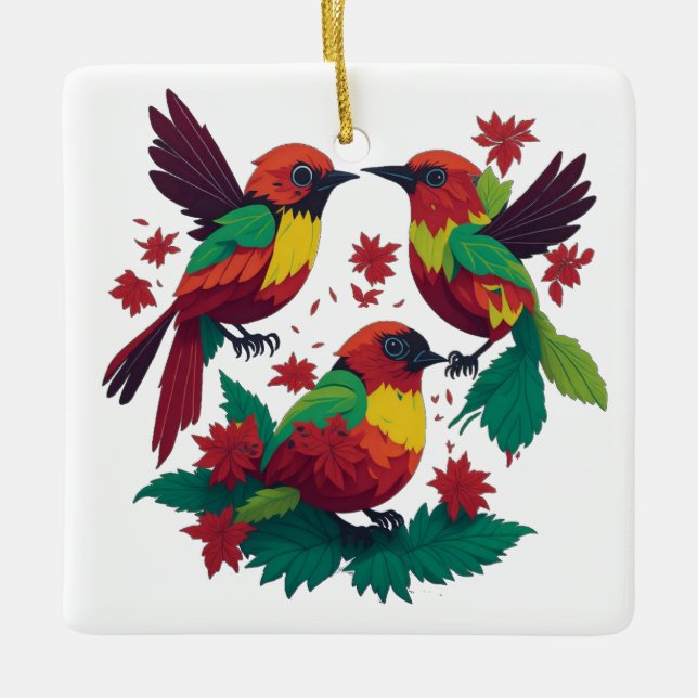 3 Little Reggae Birds Ceramic Ornament (Front)