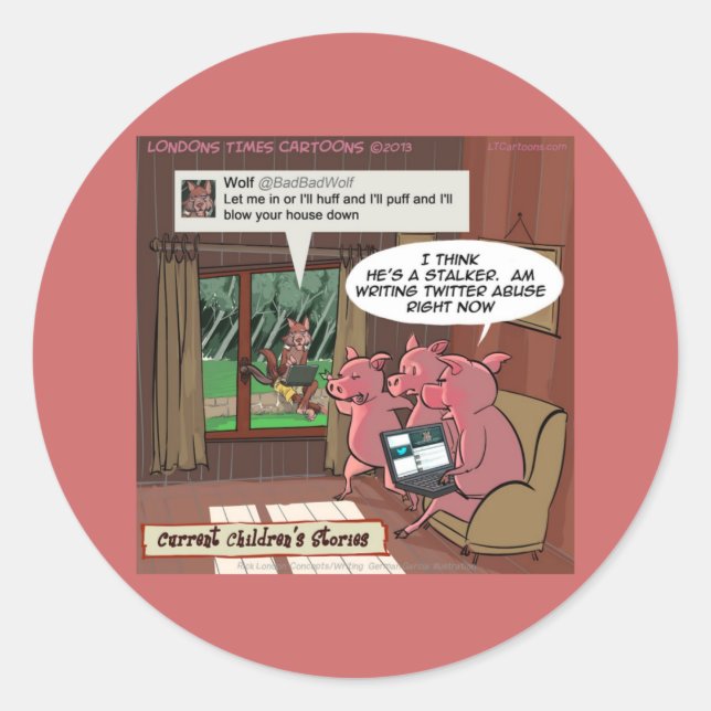 3 Little Social Media Savvy Pigs Classic Round Sticker (Front)