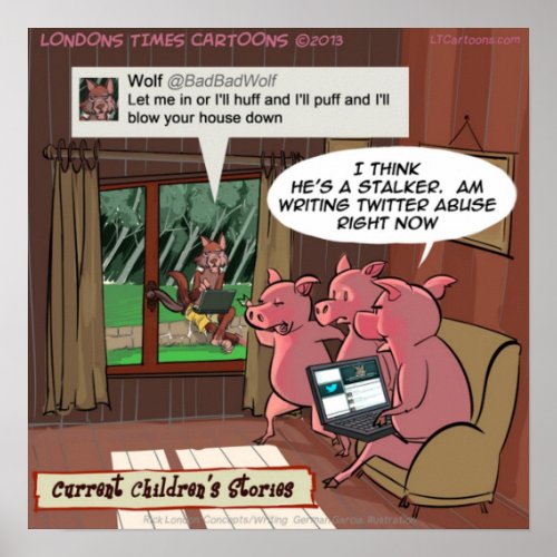 3 Little Social Media Savvy Pigs Funny Poster