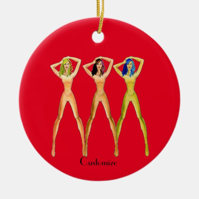 3 long-legged Ladies Standing Thunder_Cove Ceramic Ornament (Front)