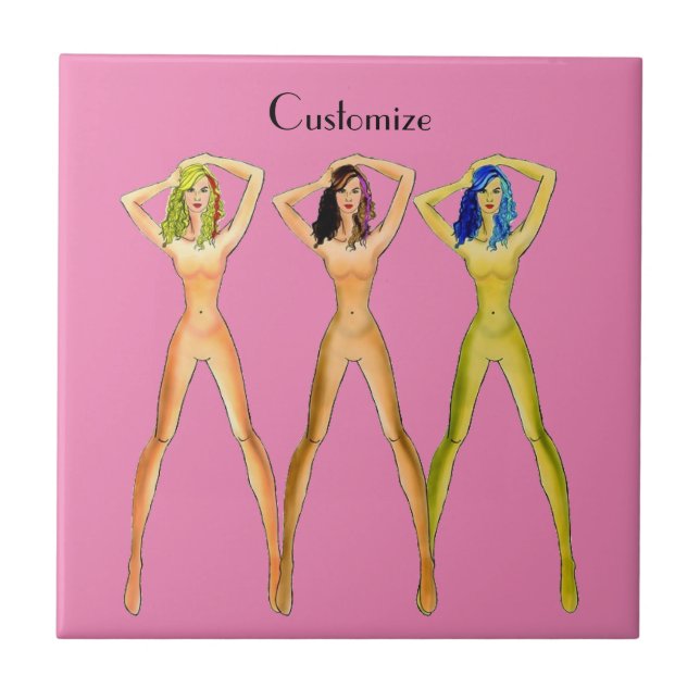 3 long-legged Ladies Standing Thunder_Cove Ceramic Tile (Front)
