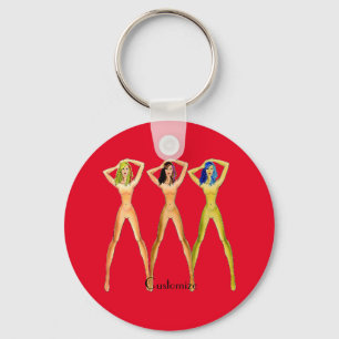 3 long-legged Ladies Standing Thunder_Cove Square Keychain