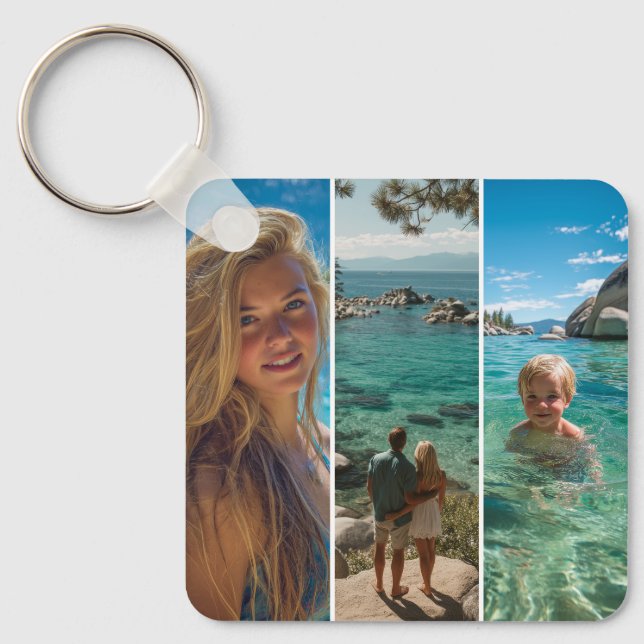 3 Long Vertical Strip Boho Photo Keychain (Front)