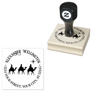 3 Magi Wisemen Kings, Star Round Name Address Rubber Stamp