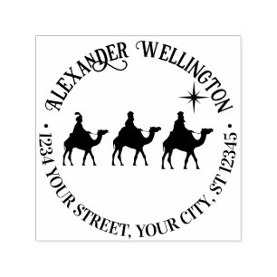 3 Magi Wisemen Kings, Star Round Name Address Self-inking Stamp