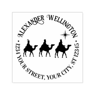 3 Magi Wisemen Kings, Star Round Name Address Self-inking Stamp