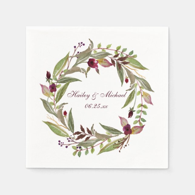 #3 Marsala Burgundy White Roses | Paper Napkins (Front)
