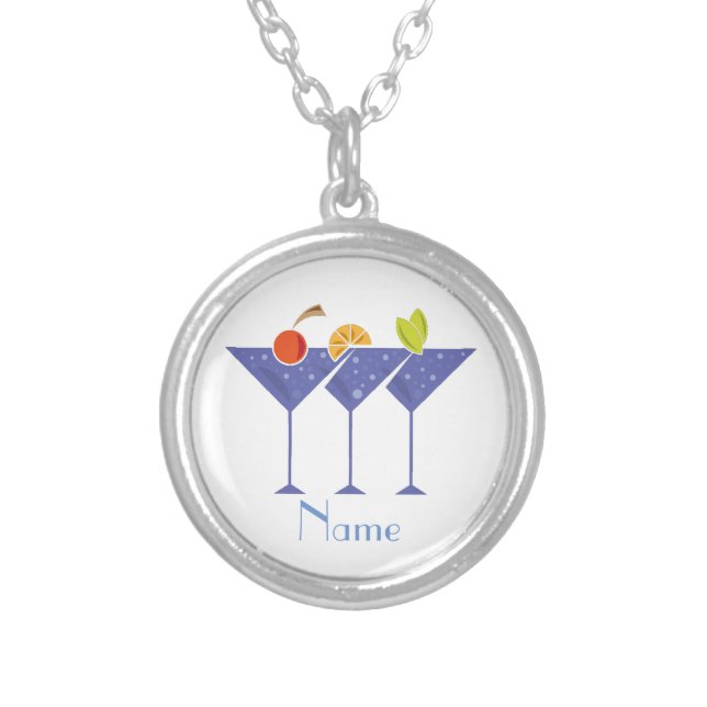 3 Martini Cocktails Thunder_Cove Silver Plated Necklace (Front)
