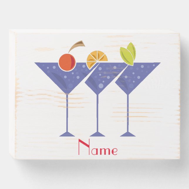 3 Martini Cocktails Thunder_Cove Wooden Box Sign (Front Horizontal)