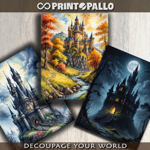 3 Medieval fantasy horror castles - Wrapping Paper Sheets