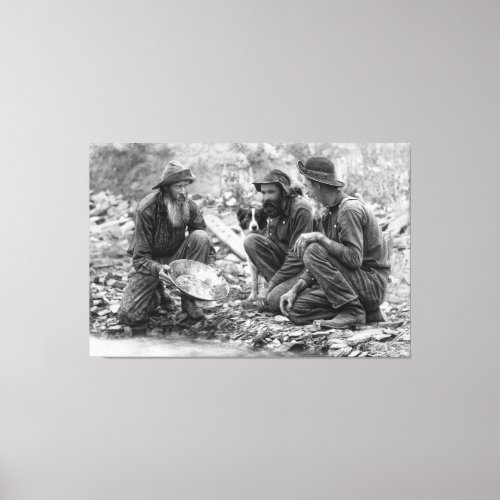 3 MEN and DOG PANNING for GOLD c 1889 Canvas Print