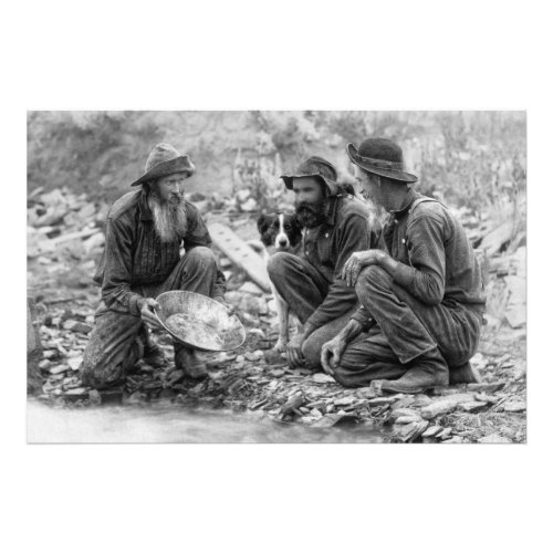 3 MEN and DOG PANNING for GOLD c 1889 Photo Print